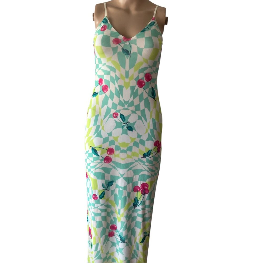 AFRM Amina Slip Midi Mint Cherry Dress Size S NWT